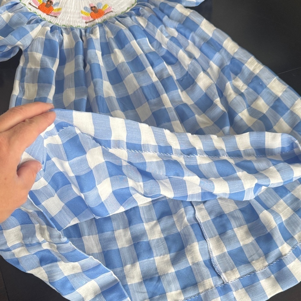 Charming Blue and White Kids Dress with Embroidered Details - Picture 5 of 5